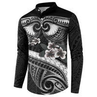 Black Polynesia Button Sweatshirt Tribal Pattern Tropical Frangipani LT14 - Polynesian Pride
