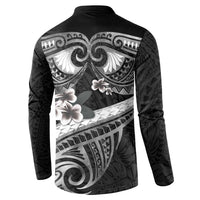 Black Polynesia Button Sweatshirt Tribal Pattern Tropical Frangipani LT14 - Polynesian Pride
