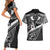 Black Polynesia Couples Matching Short Sleeve Bodycon Dress and Hawaiian Shirt Tribal Pattern Tropical Frangipani