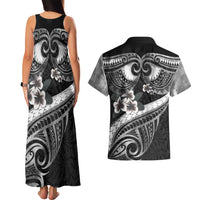 Black Polynesia Couples Matching Tank Maxi Dress and Hawaiian Shirt Tribal Pattern Tropical Frangipani