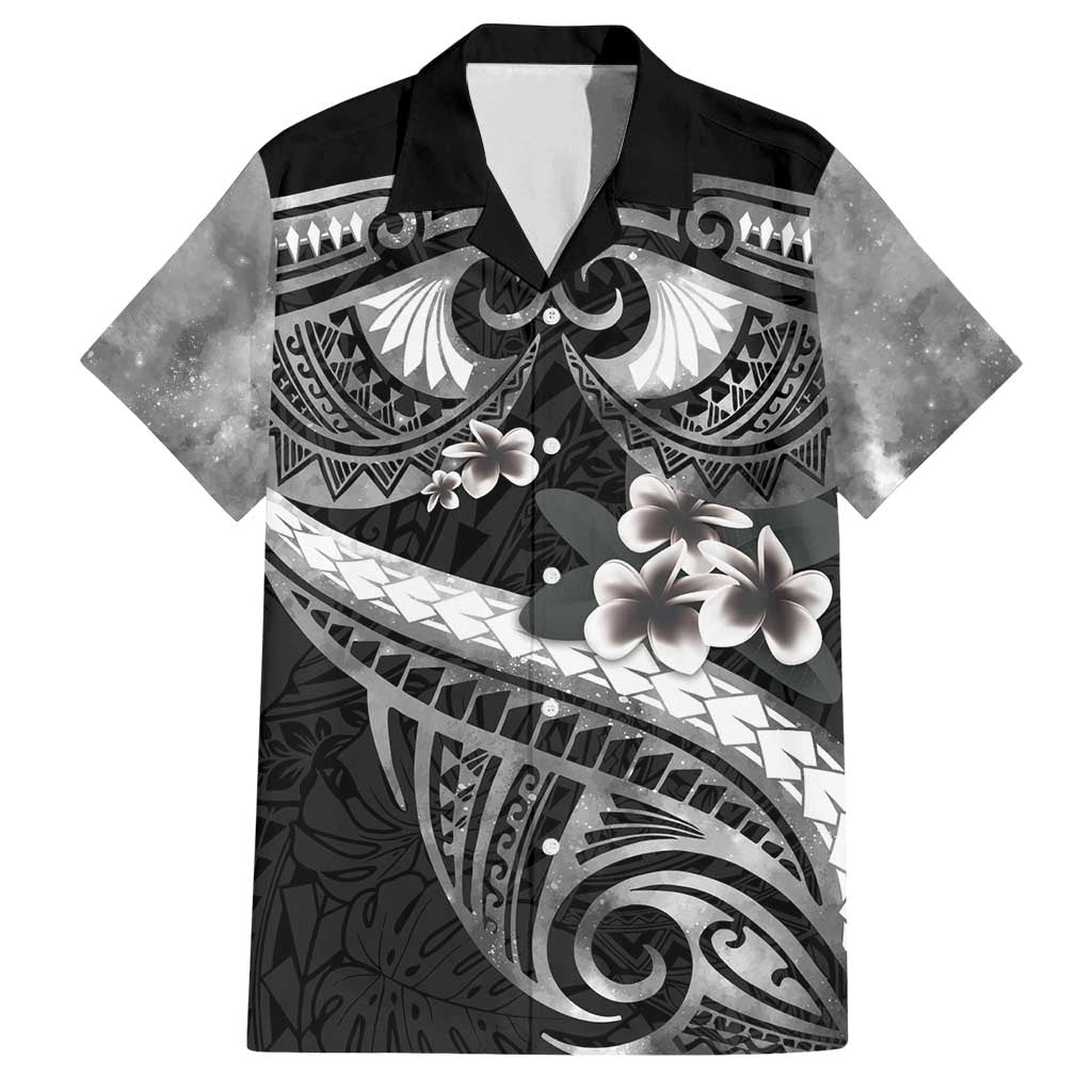 Black Polynesia Family Matching Off Shoulder Maxi Dress and Hawaiian Shirt Tribal Pattern Tropical Frangipani