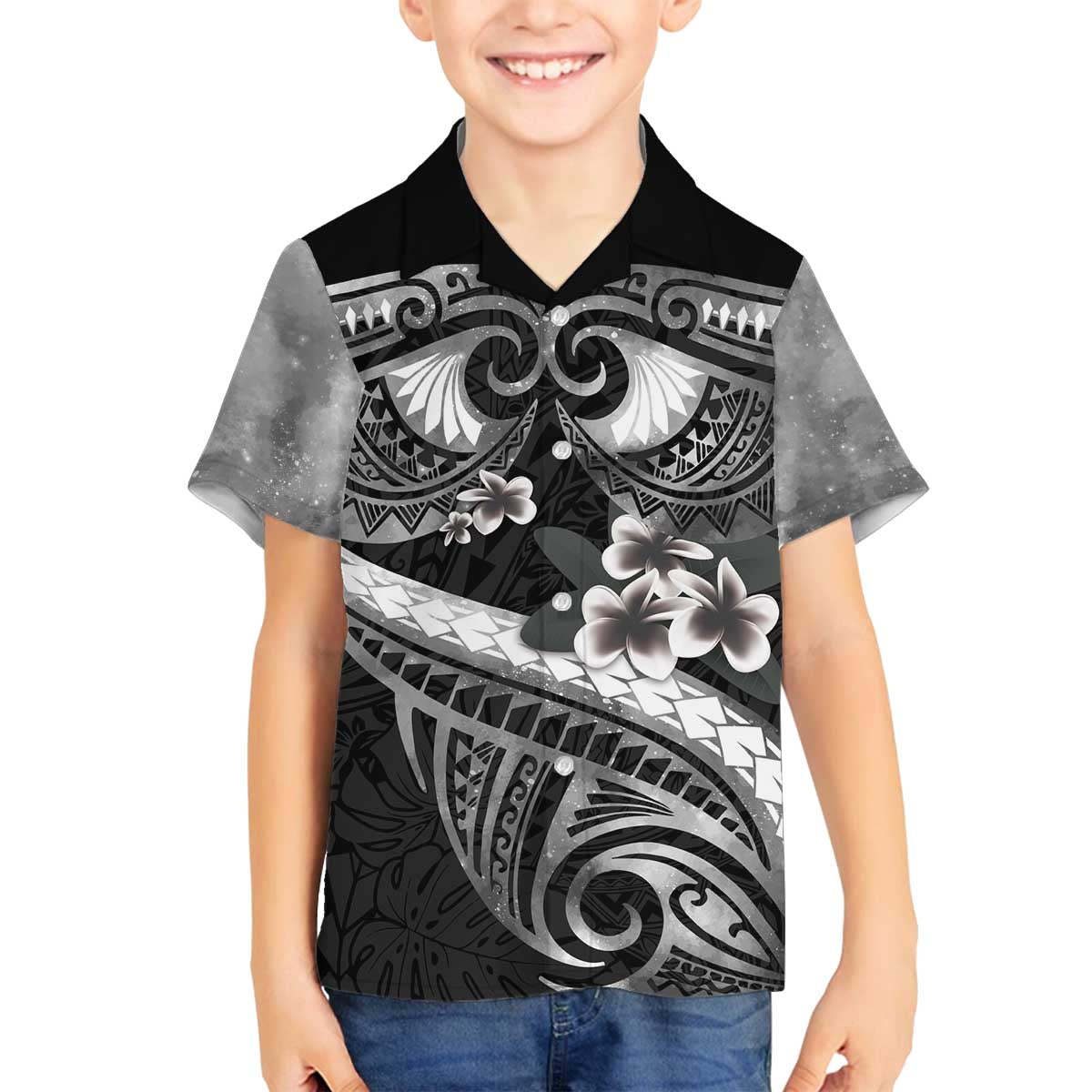 Black Polynesia Family Matching Puletasi and Hawaiian Shirt Tribal Pattern Tropical Frangipani