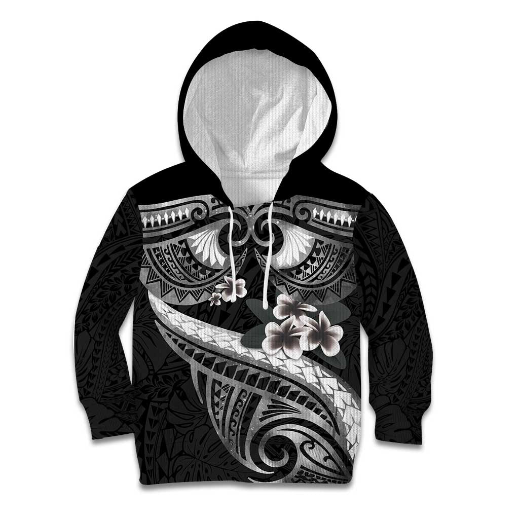 Black Polynesia Kid Hoodie Tribal Pattern Tropical Frangipani