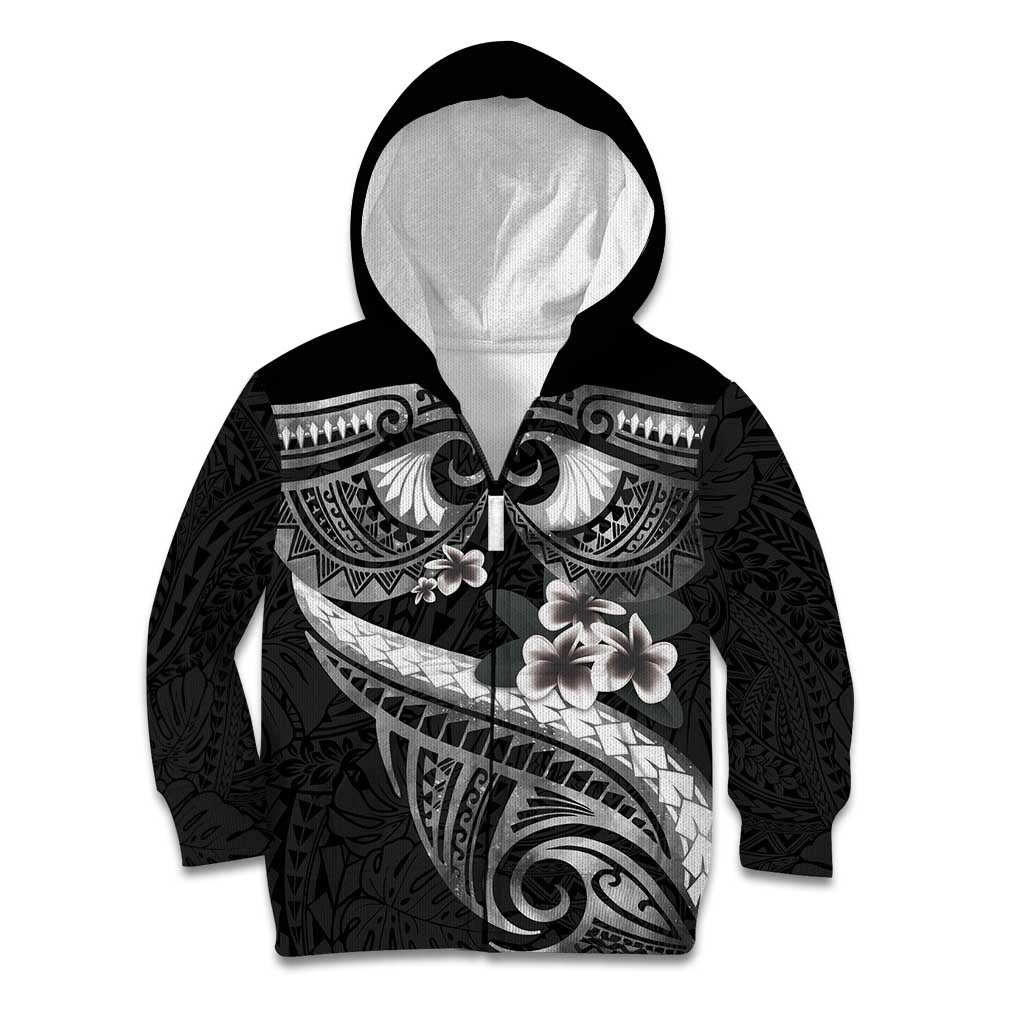 Black Polynesia Kid Hoodie Tribal Pattern Tropical Frangipani