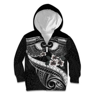Black Polynesia Kid Hoodie Tribal Pattern Tropical Frangipani
