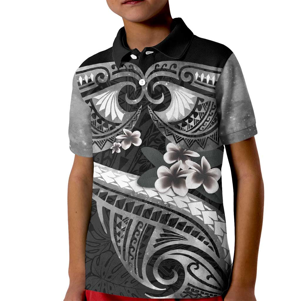 Black Polynesia Kid Polo Shirt Tribal Pattern Tropical Frangipani LT14 Kid Black - Polynesian Pride