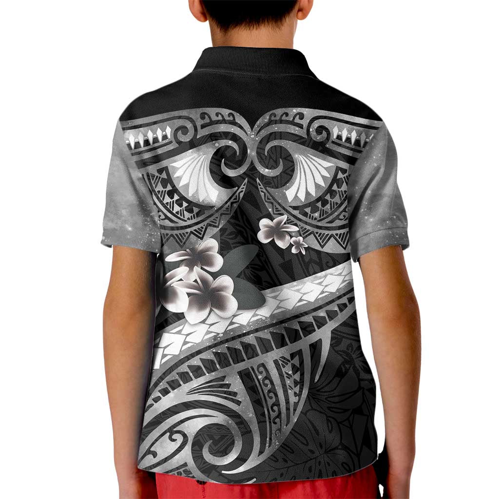 Black Polynesia Kid Polo Shirt Tribal Pattern Tropical Frangipani LT14 - Polynesian Pride