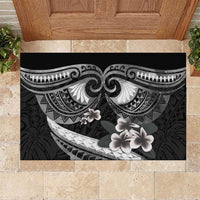 Black Polynesia Rubber Doormat Tribal Pattern Tropical Frangipani