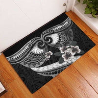 Black Polynesia Rubber Doormat Tribal Pattern Tropical Frangipani
