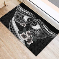 Black Polynesia Rubber Doormat Tribal Pattern Tropical Frangipani