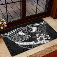 Black Polynesia Rubber Doormat Tribal Pattern Tropical Frangipani