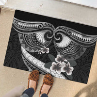 Black Polynesia Rubber Doormat Tribal Pattern Tropical Frangipani