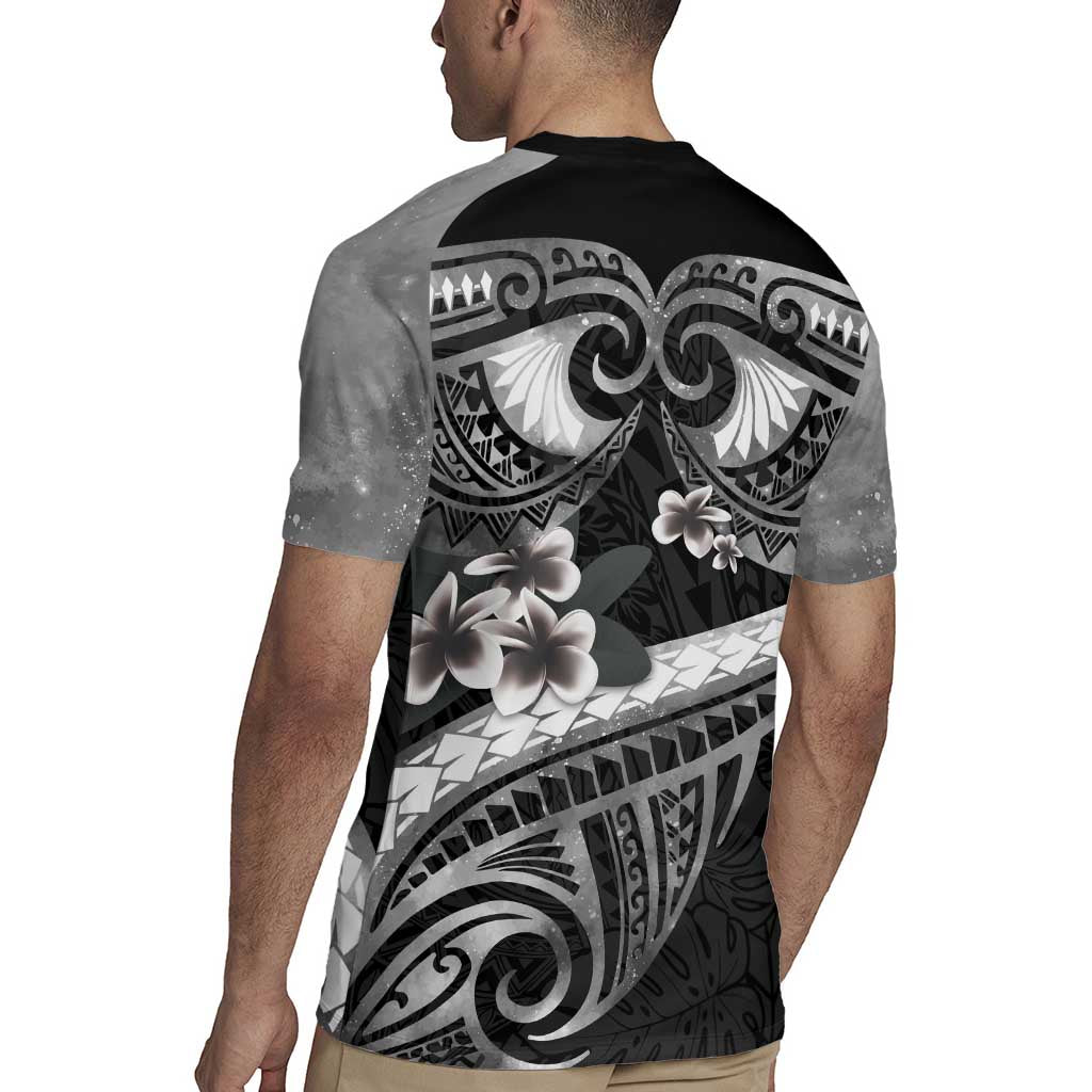 Black Polynesia Rugby Jersey Tribal Pattern Tropical Frangipani