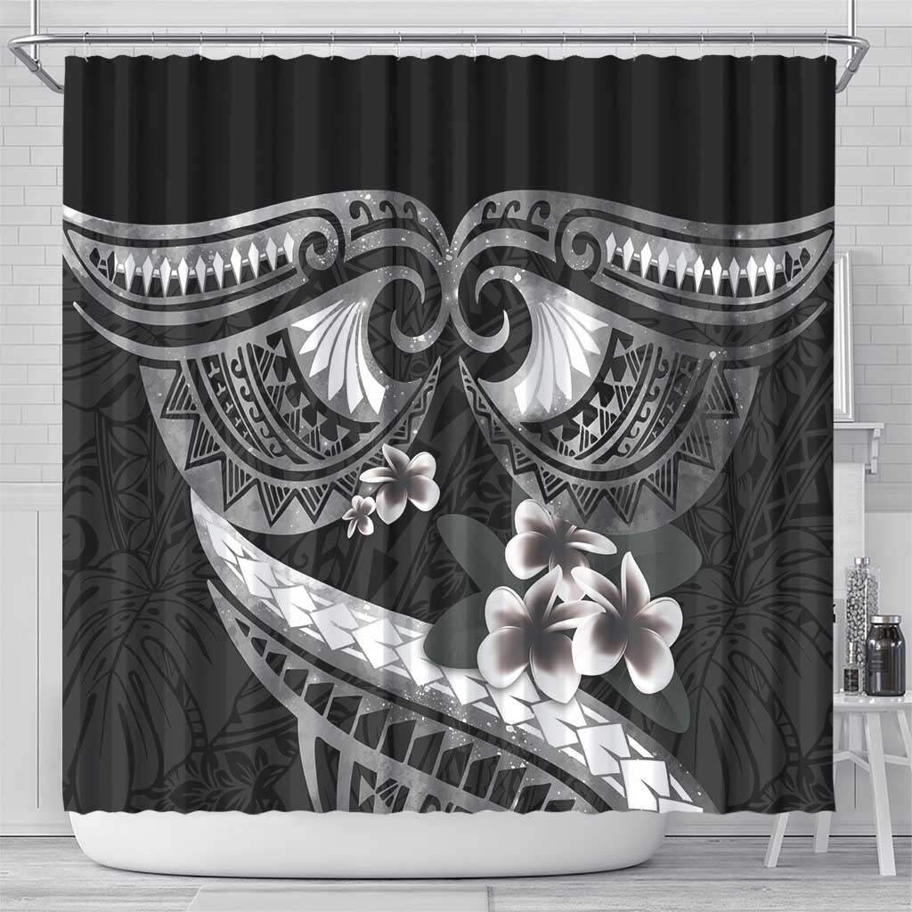 Black Polynesia Shower Curtain Tribal Pattern Tropical Frangipani LT14 - Polynesian Pride