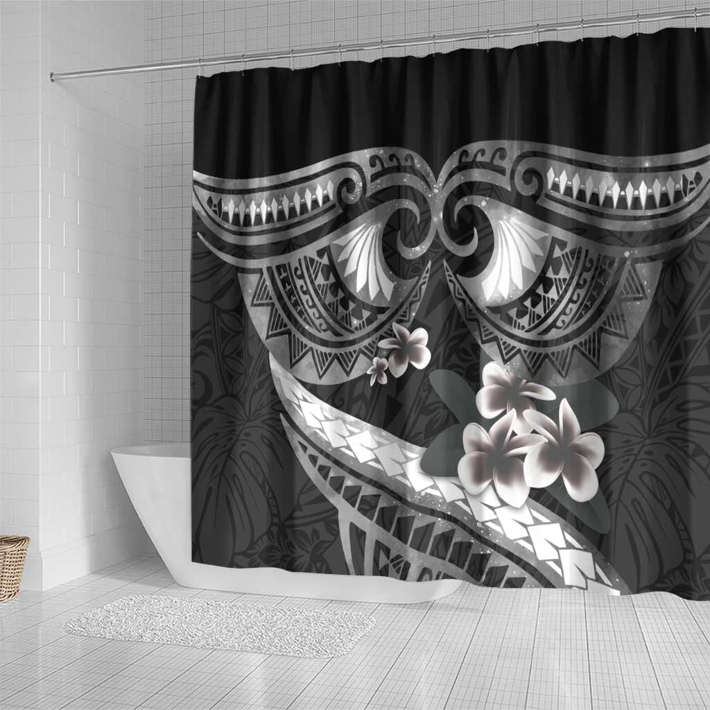 Black Polynesia Shower Curtain Tribal Pattern Tropical Frangipani LT14 - Polynesian Pride