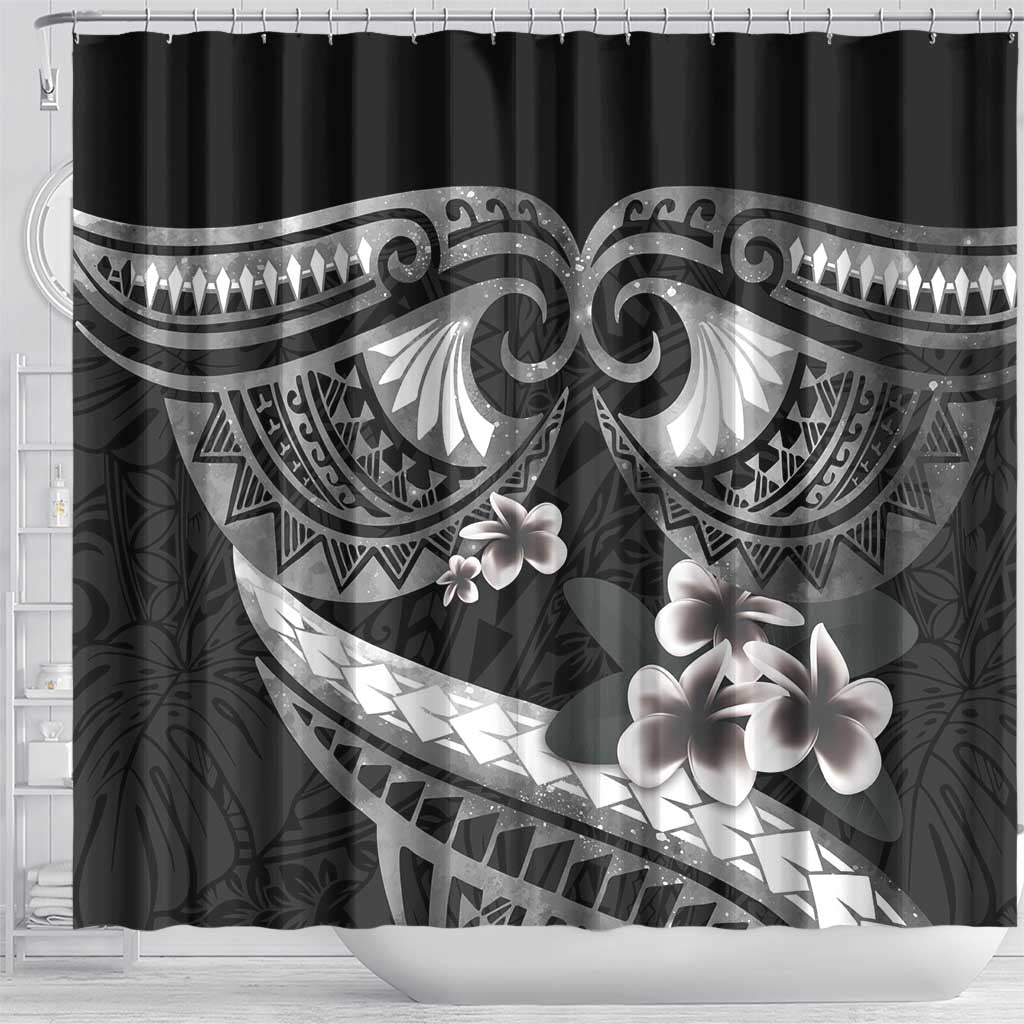 Black Polynesia Shower Curtain Tribal Pattern Tropical Frangipani LT14 - Polynesian Pride