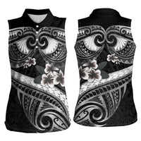 Black Polynesia Women Sleeveless Polo Shirt Tribal Pattern Tropical Frangipani LT14 - Polynesian Pride