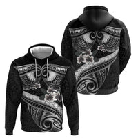 Black Polynesia Zip Hoodie Tribal Pattern Tropical Frangipani