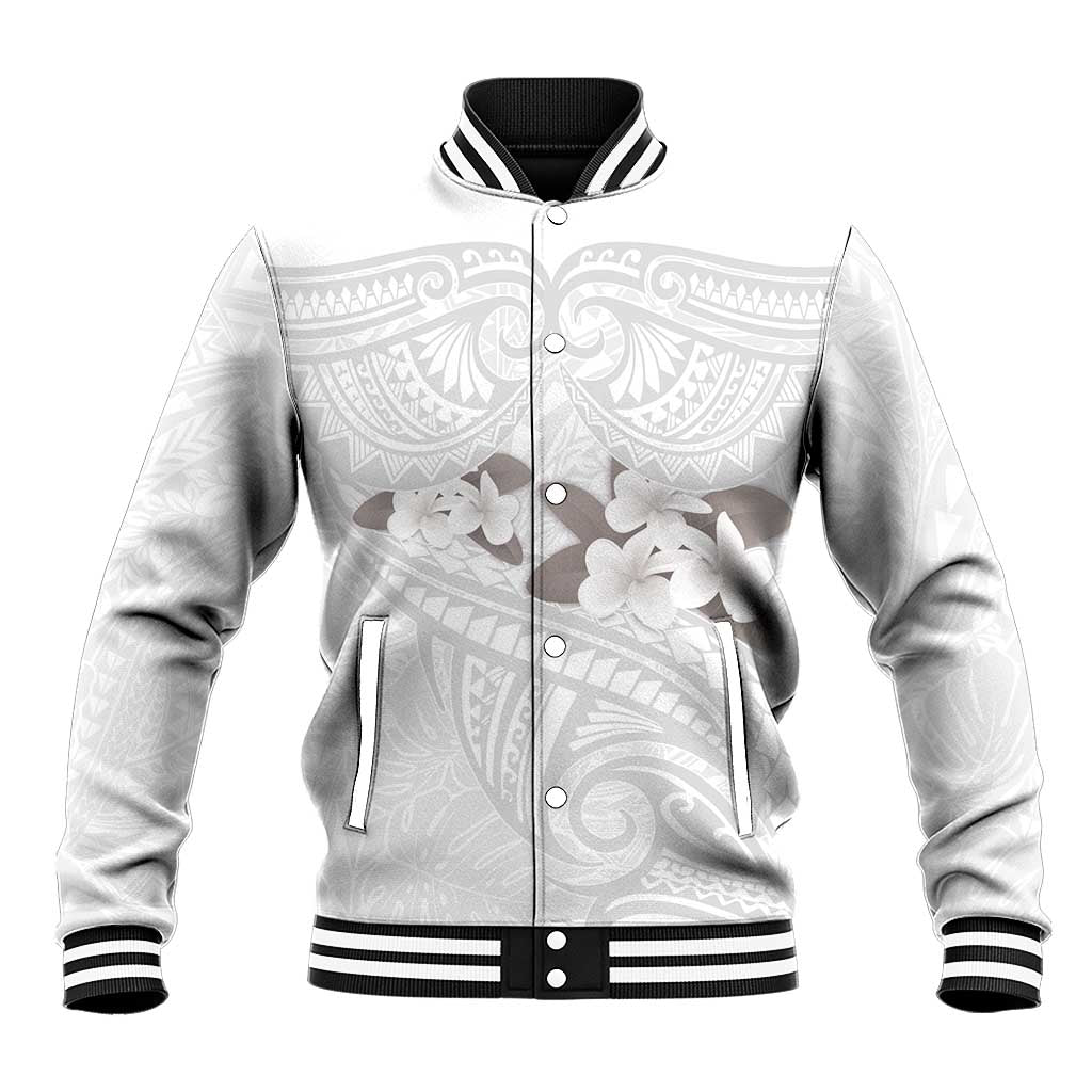 White Polynesia Baseball Jacket Tribal Pattern Tropical Frangipani LT14 Unisex White - Polynesian Pride