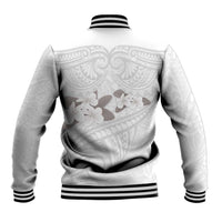 White Polynesia Baseball Jacket Tribal Pattern Tropical Frangipani LT14 - Polynesian Pride