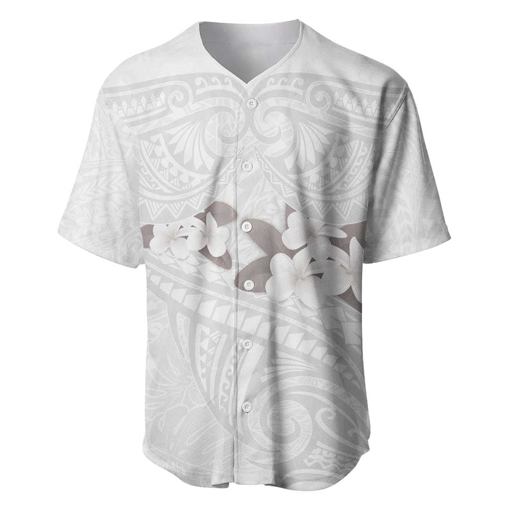 White Polynesia Baseball Jersey Tribal Pattern Tropical Frangipani LT14 White - Polynesian Pride