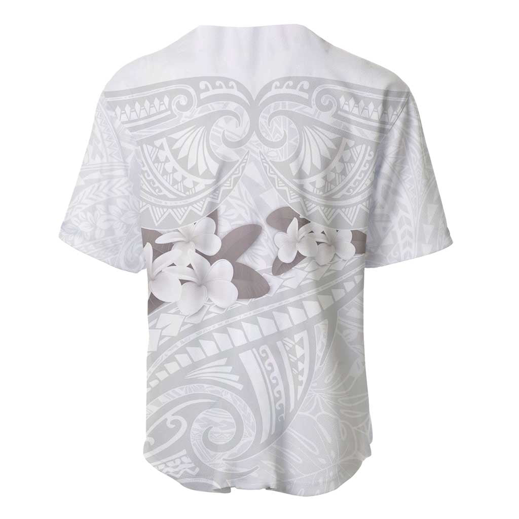 White Polynesia Baseball Jersey Tribal Pattern Tropical Frangipani LT14 - Polynesian Pride
