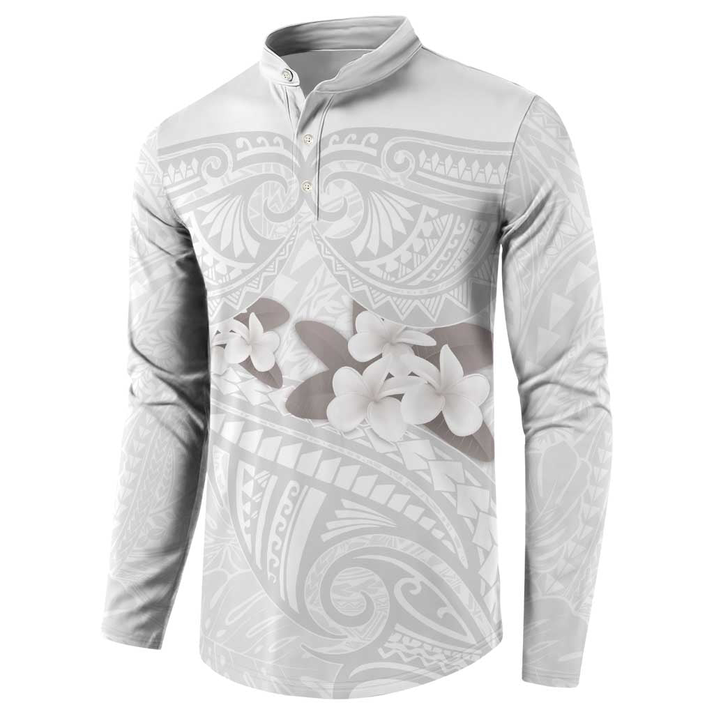 White Polynesia Button Sweatshirt Tribal Pattern Tropical Frangipani