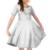 White Polynesia Family Matching Long Sleeve Bodycon Dress and Hawaiian Shirt Tribal Pattern Tropical Frangipani