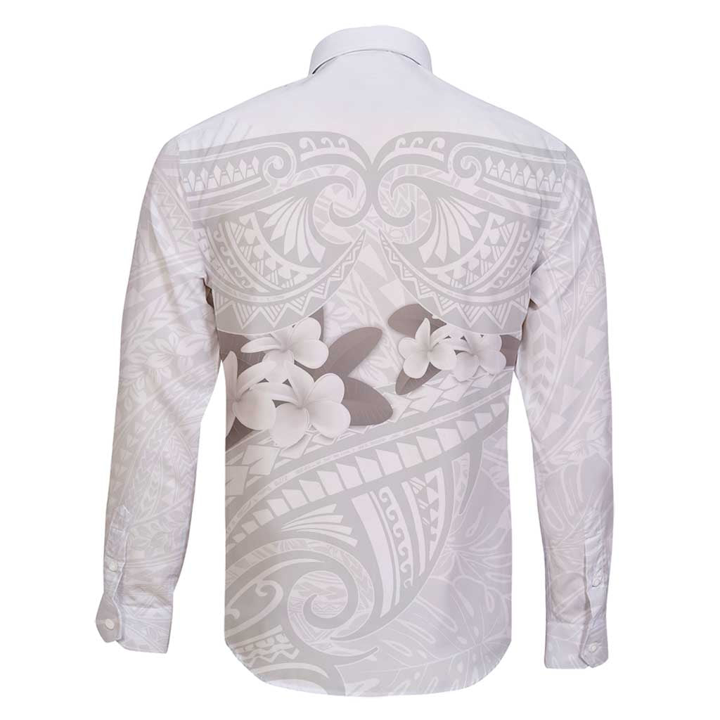 White Polynesia Family Matching Long Sleeve Bodycon Dress and Hawaiian Shirt Tribal Pattern Tropical Frangipani