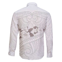 White Polynesia Family Matching Long Sleeve Bodycon Dress and Hawaiian Shirt Tribal Pattern Tropical Frangipani