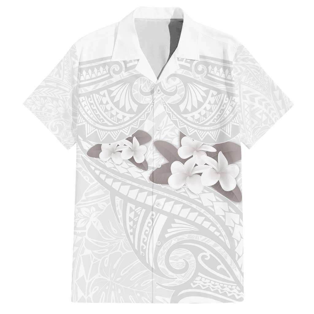 White Polynesia Family Matching Tank Maxi Dress and Hawaiian Shirt Tribal Pattern Tropical Frangipani