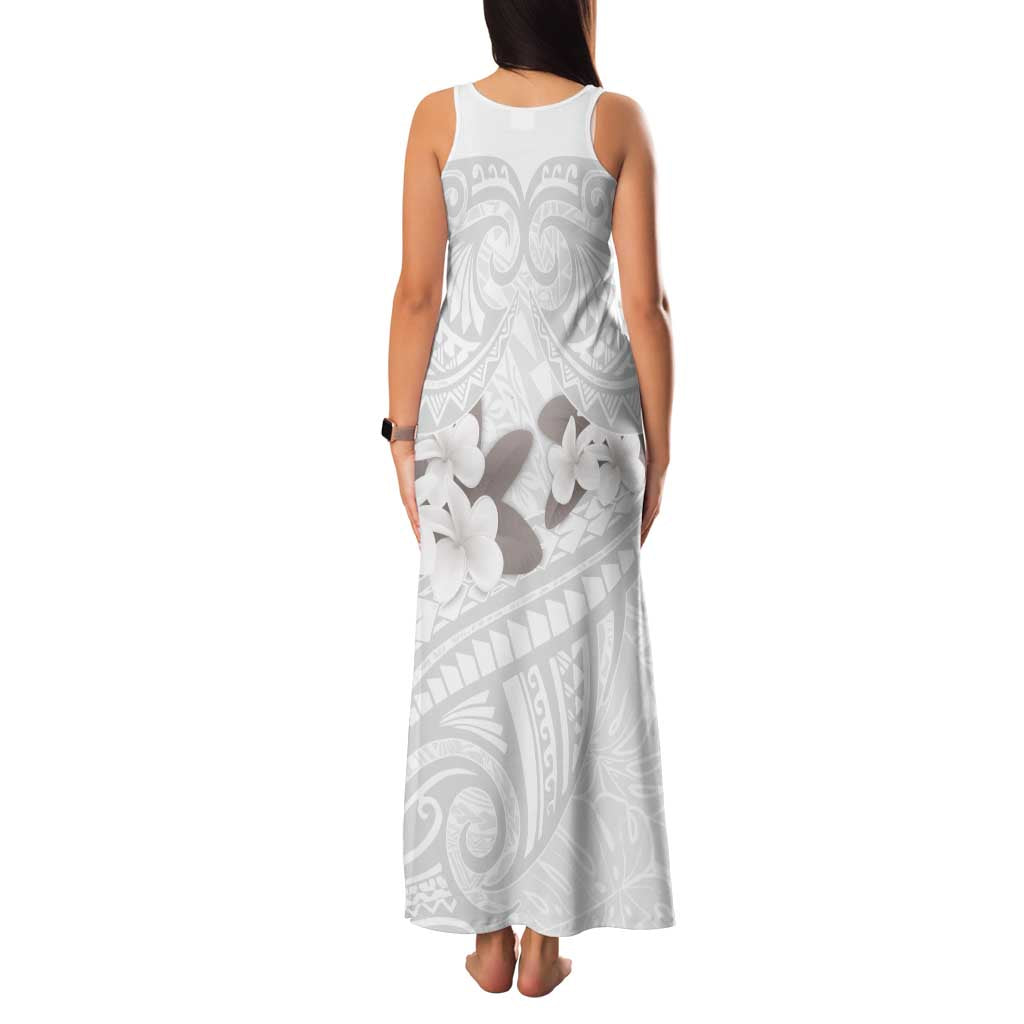 White Polynesia Family Matching Tank Maxi Dress and Hawaiian Shirt Tribal Pattern Tropical Frangipani