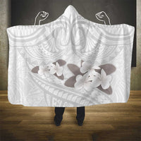 White Polynesia Hooded Blanket Tribal Pattern Tropical Frangipani