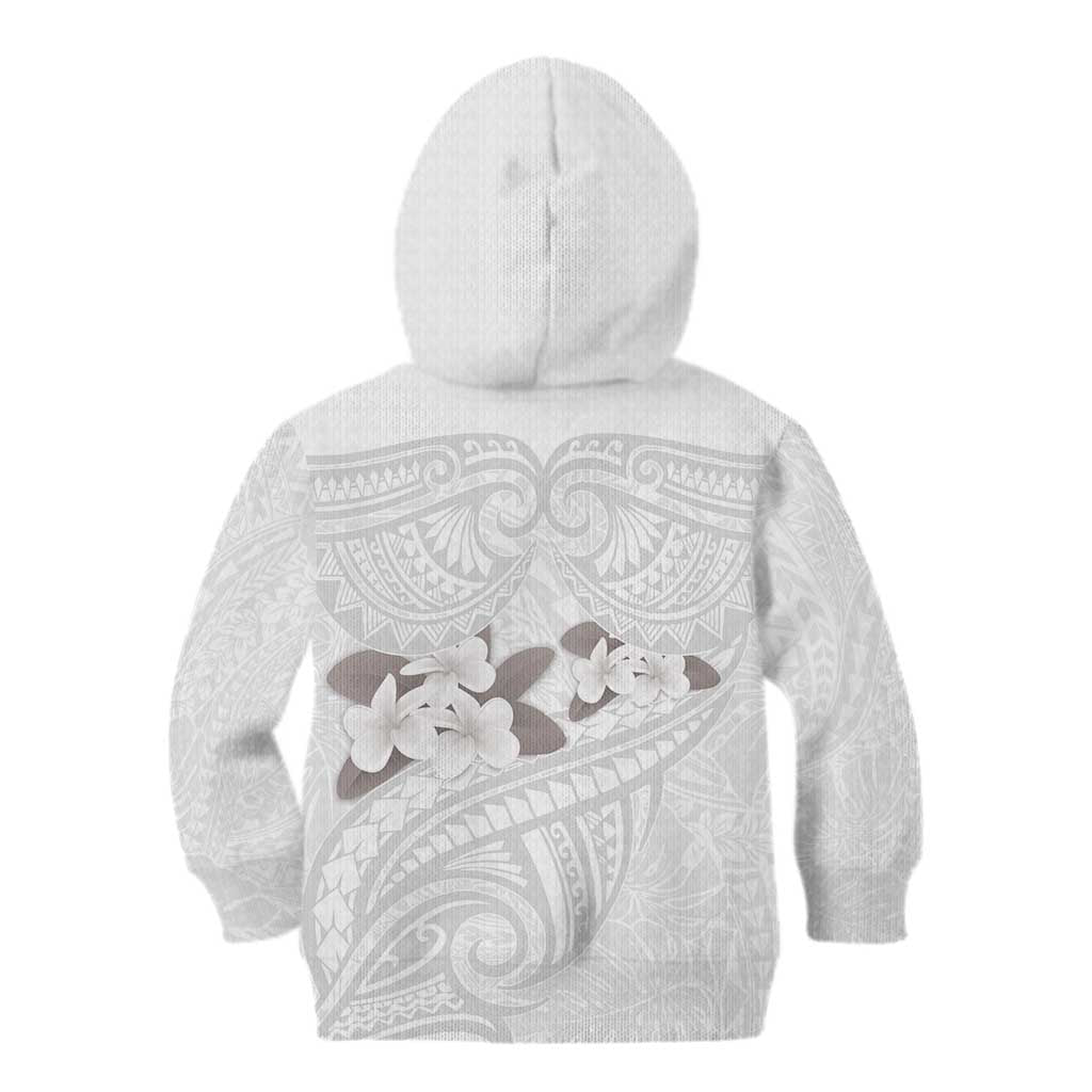 White Polynesia Kid Hoodie Tribal Pattern Tropical Frangipani
