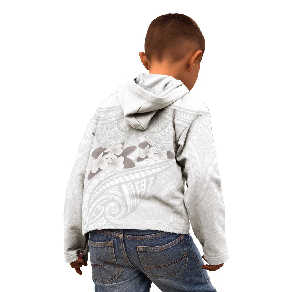 White Polynesia Kid Hoodie Tribal Pattern Tropical Frangipani