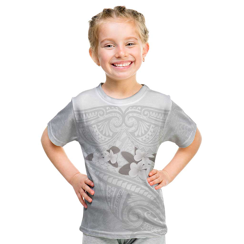 White Polynesia Kid T Shirt Tribal Pattern Tropical Frangipani LT14 White - Polynesian Pride