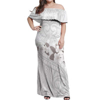 White Polynesia Off Shoulder Maxi Dress Tribal Pattern Tropical Frangipani LT14 Women White - Polynesian Pride