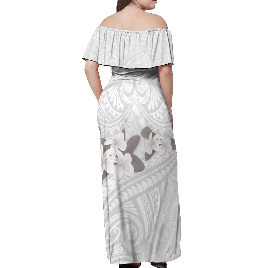 White Polynesia Off Shoulder Maxi Dress Tribal Pattern Tropical Frangipani LT14 - Polynesian Pride