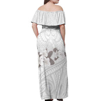 White Polynesia Off Shoulder Maxi Dress Tribal Pattern Tropical Frangipani LT14 - Polynesian Pride