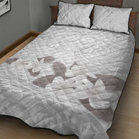 White Polynesia Quilt Bed Set Tribal Pattern Tropical Frangipani