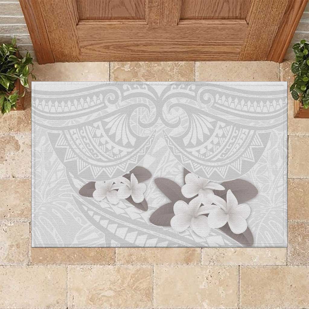 White Polynesia Rubber Doormat Tribal Pattern Tropical Frangipani LT14 White - Polynesian Pride