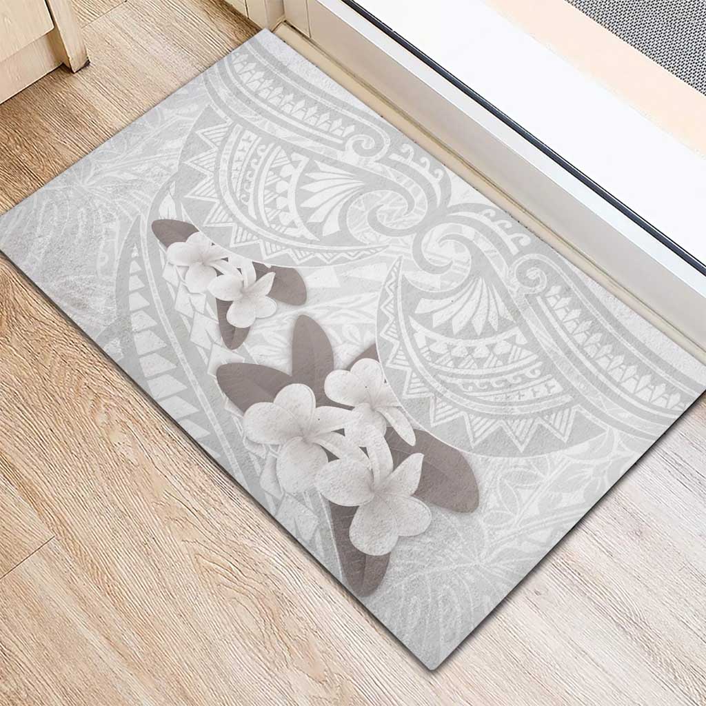 White Polynesia Rubber Doormat Tribal Pattern Tropical Frangipani LT14 - Polynesian Pride