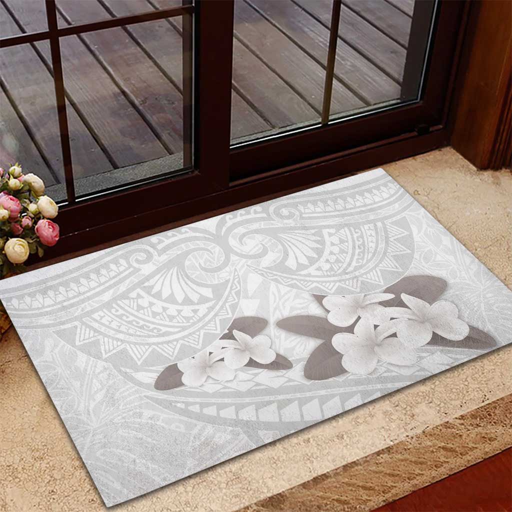 White Polynesia Rubber Doormat Tribal Pattern Tropical Frangipani LT14 - Polynesian Pride