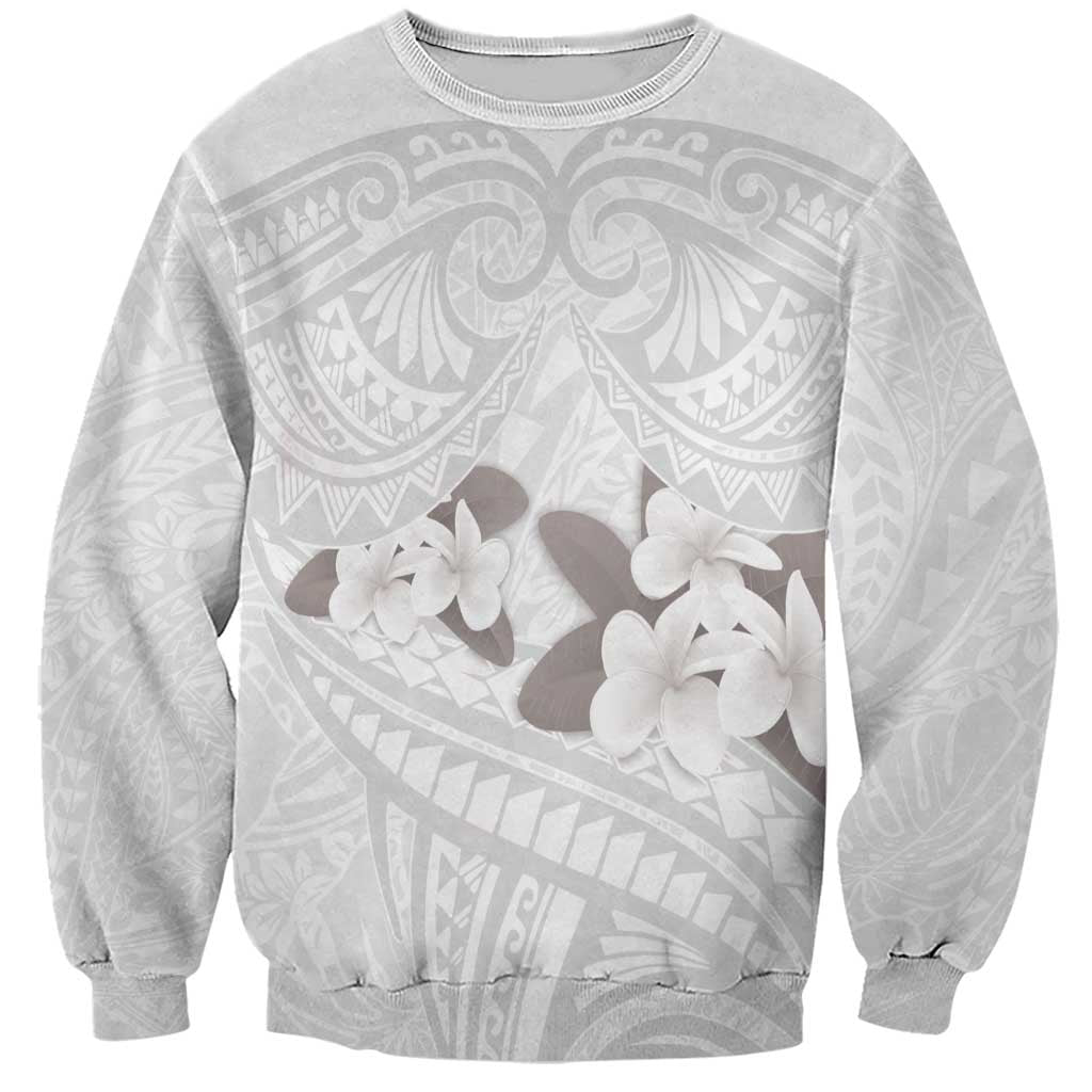 White Polynesia Sweatshirt Tribal Pattern Tropical Frangipani LT14 Unisex White - Polynesian Pride
