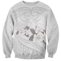 White Polynesia Sweatshirt Tribal Pattern Tropical Frangipani LT14 Unisex White - Polynesian Pride