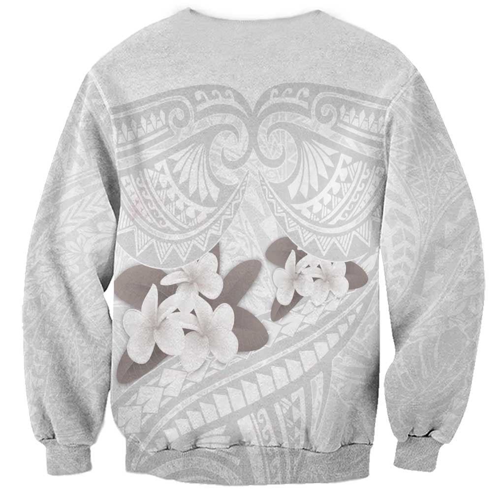 White Polynesia Sweatshirt Tribal Pattern Tropical Frangipani LT14 - Polynesian Pride