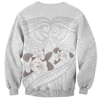 White Polynesia Sweatshirt Tribal Pattern Tropical Frangipani LT14 - Polynesian Pride