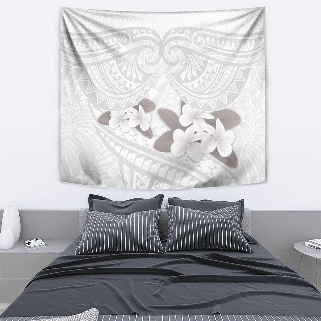 White Polynesia Tapestry Tribal Pattern Tropical Frangipani