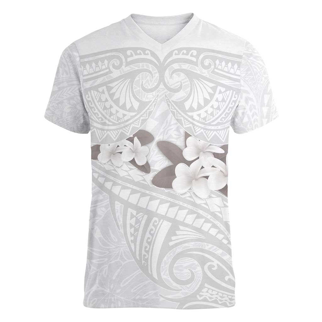 White Polynesia Women V-Neck T-Shirt Tribal Pattern Tropical Frangipani LT14 Female White - Polynesian Pride
