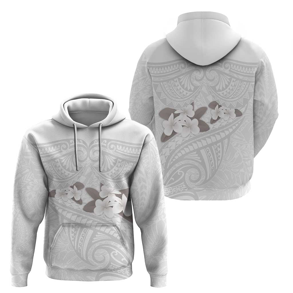 White Polynesia Zip Hoodie Tribal Pattern Tropical Frangipani